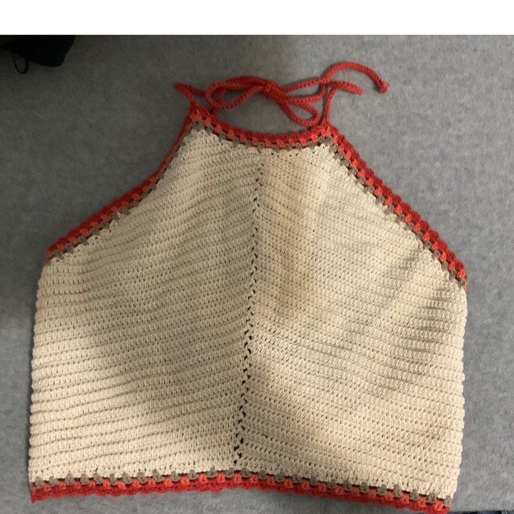 Altard State Crochet Halter Crop Top Size M Cream Orange Boho Festival Backless